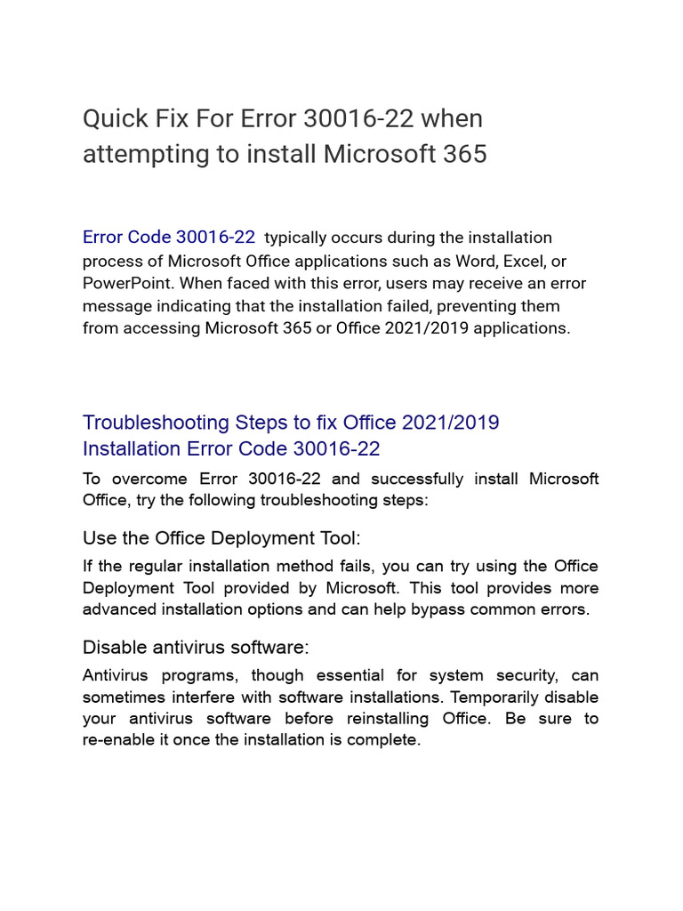 Error Code 30016-22 | PDF | Computers
