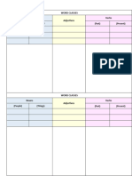 Word Class - Vocabulary Table