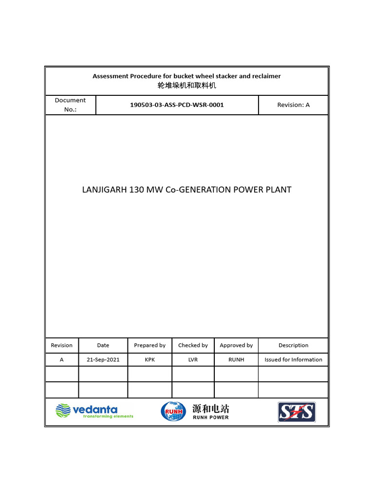 Assessment procedure for stracker and reclaimer pdf