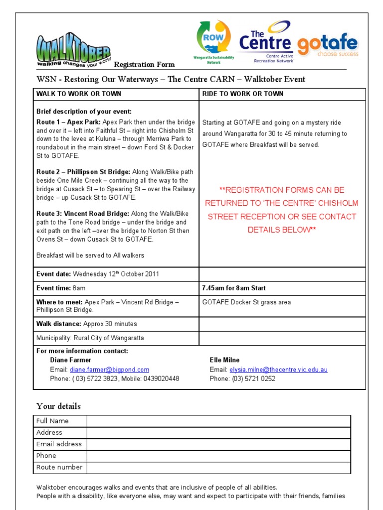 Walktober Registration: Wangaratta Event | PDF | Travel