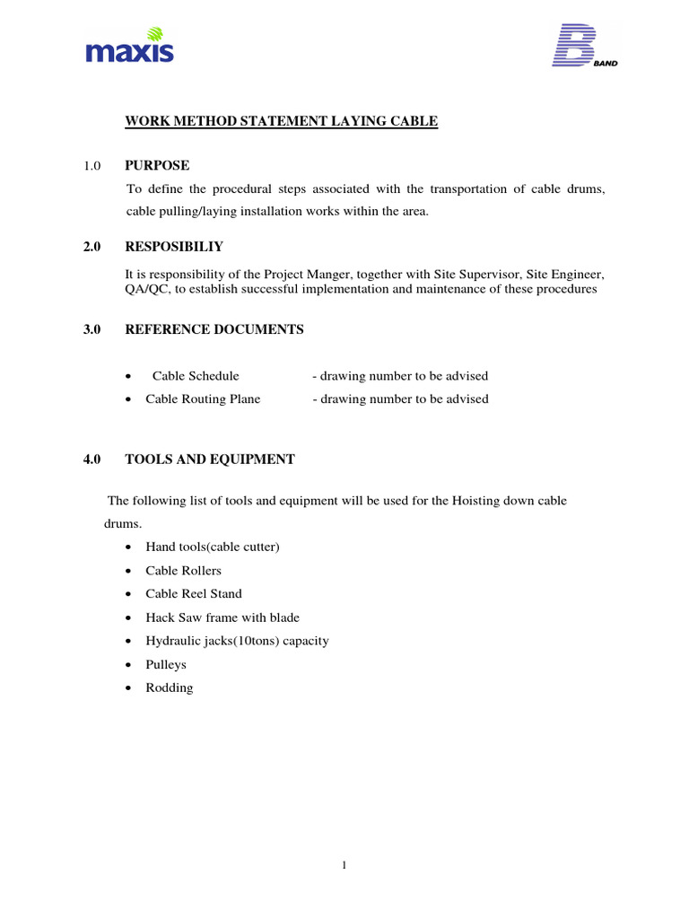 Method of Statement - Laying Cable | PDF