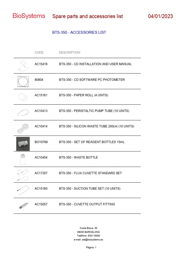 Spare Parts List 2023 PDF