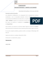 Comunicado Clases Modalidad Distancia Martes 14 de Marzo