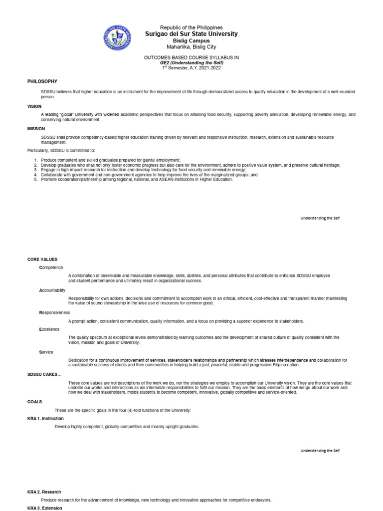 Ge2 understanding the self course syllabus pdf learning identity
