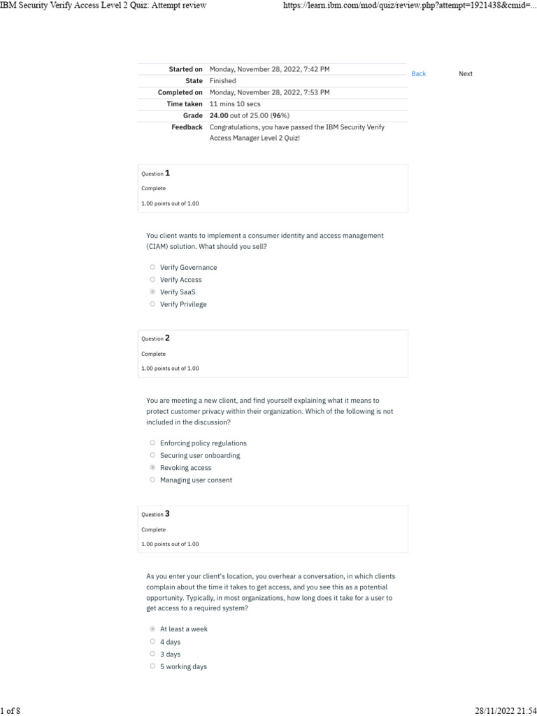 IBM Security Verify Access Level 2 Quiz Attempt Review.pdf | PDF