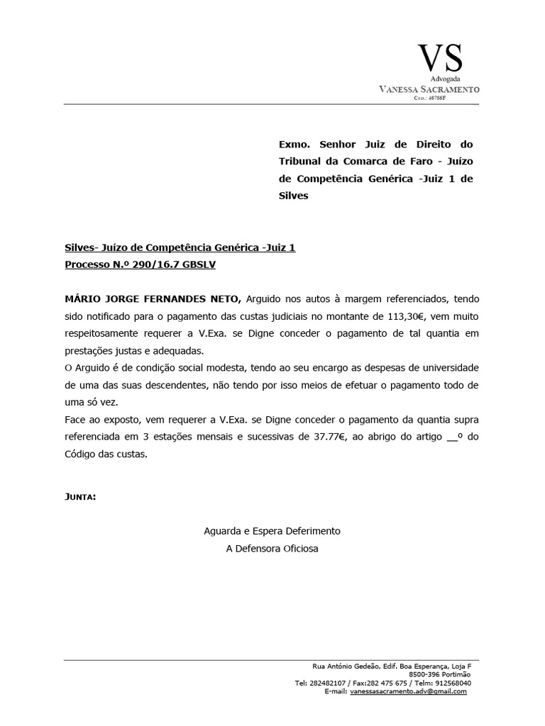 Minuta Requerimento Pagamento em Prestações | PDF