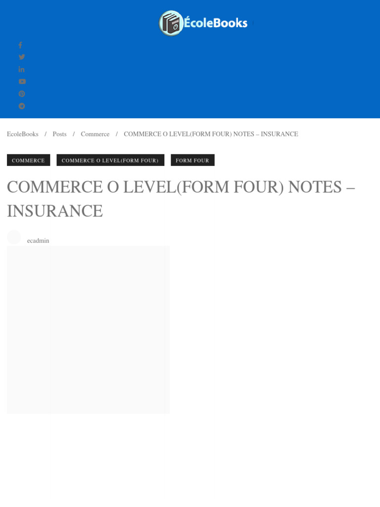 (Ecolebooks - Com) COMMERCE O LEVEL (FORM FOUR) NOTES - INSURANCE ...