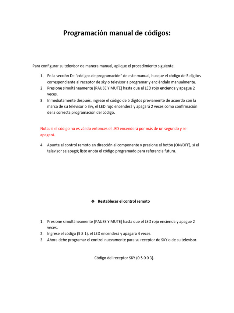 Programación Manual de Códigos | PDF