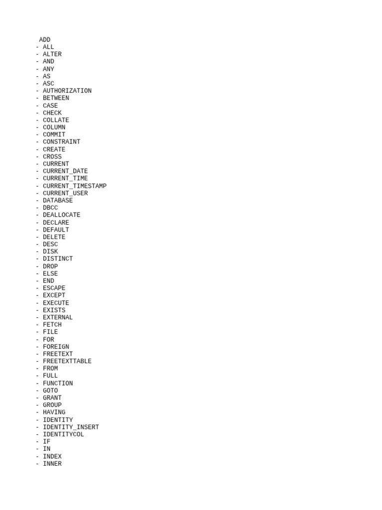 Keywords in sql server | PDF