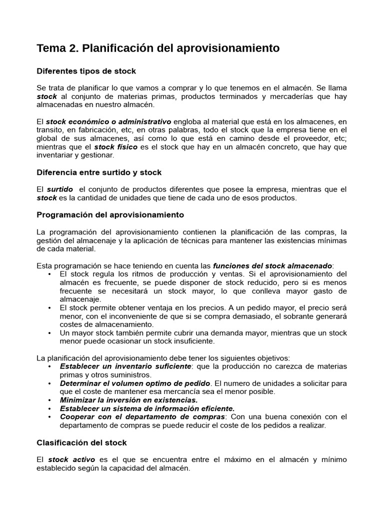 Tema 2. Planificación Del Aprovisionamiento | PDF
