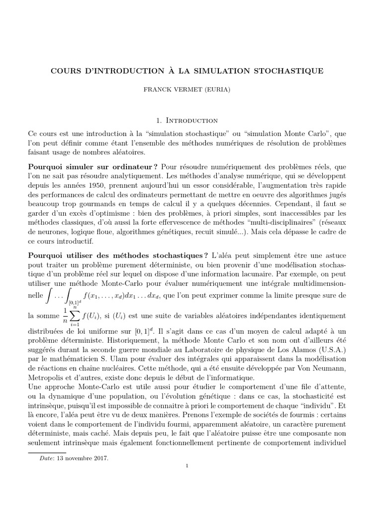 Introduction à la simulation Monte Carlo | PDF | Méthode de Monte-Carlo ...