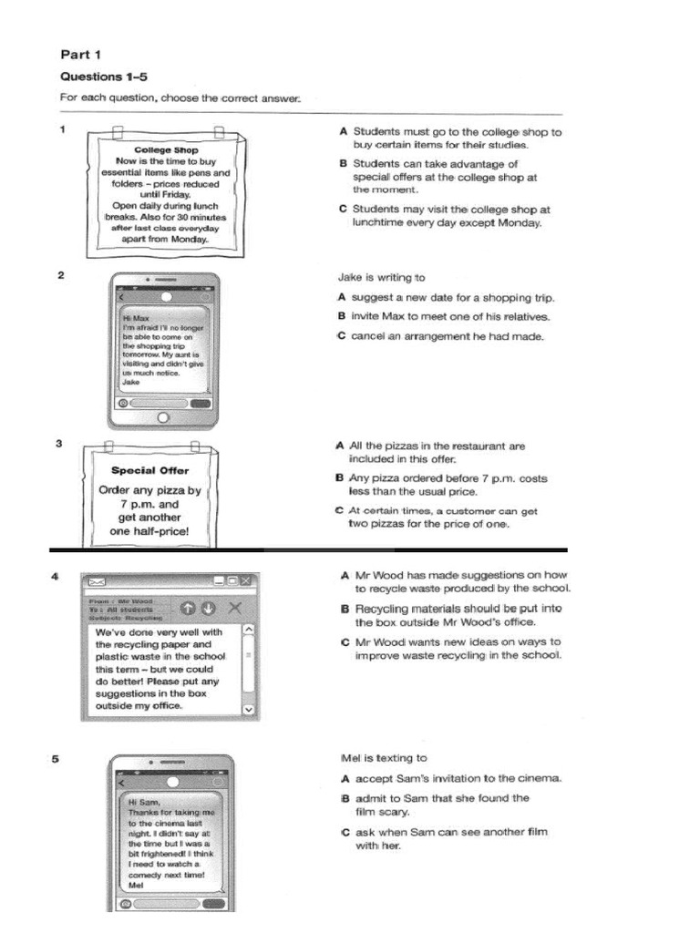 Đề 1 Cambridge B1 | PDF