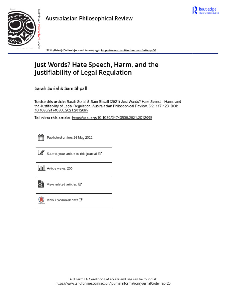 Just Words Hate Speech Harm and The Justifiability of Legal Regulation