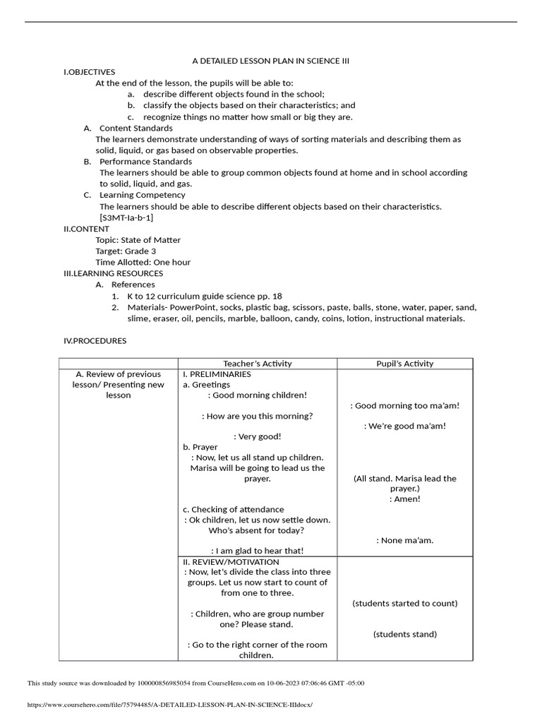 A Detailed Lesson Plan in Science Iii | PDF