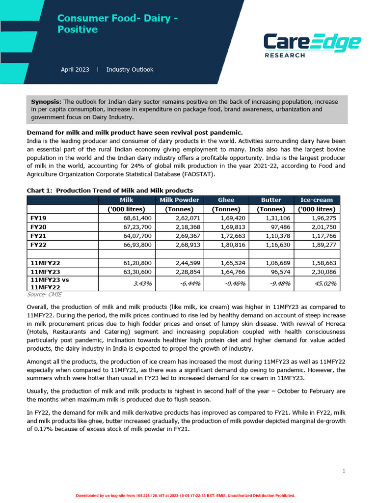DairyIndustry Outlook April 2023 PDF Milk Dairy