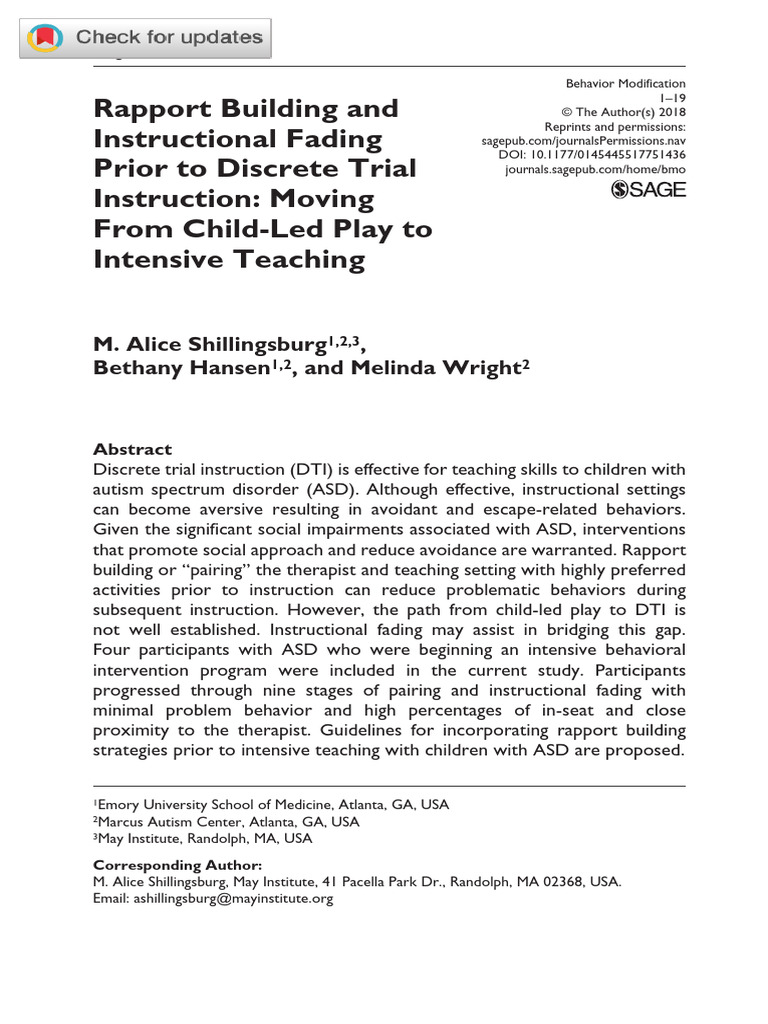 Rapport Building Pdf Autism Spectrum Reinforcement