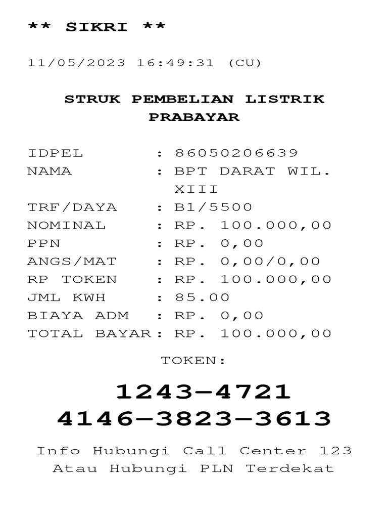 Struk Pembelian Listrik Prabayar | PDF