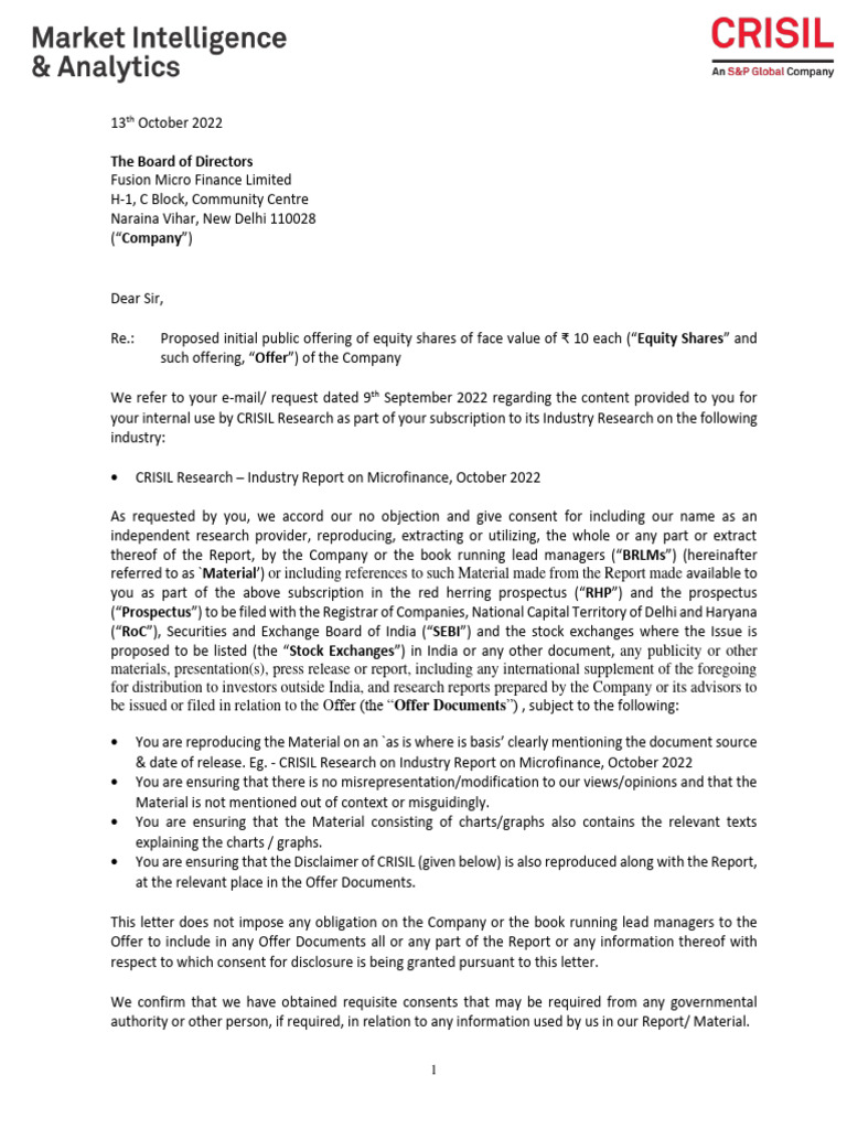 Consent Letter CRISIL PDF