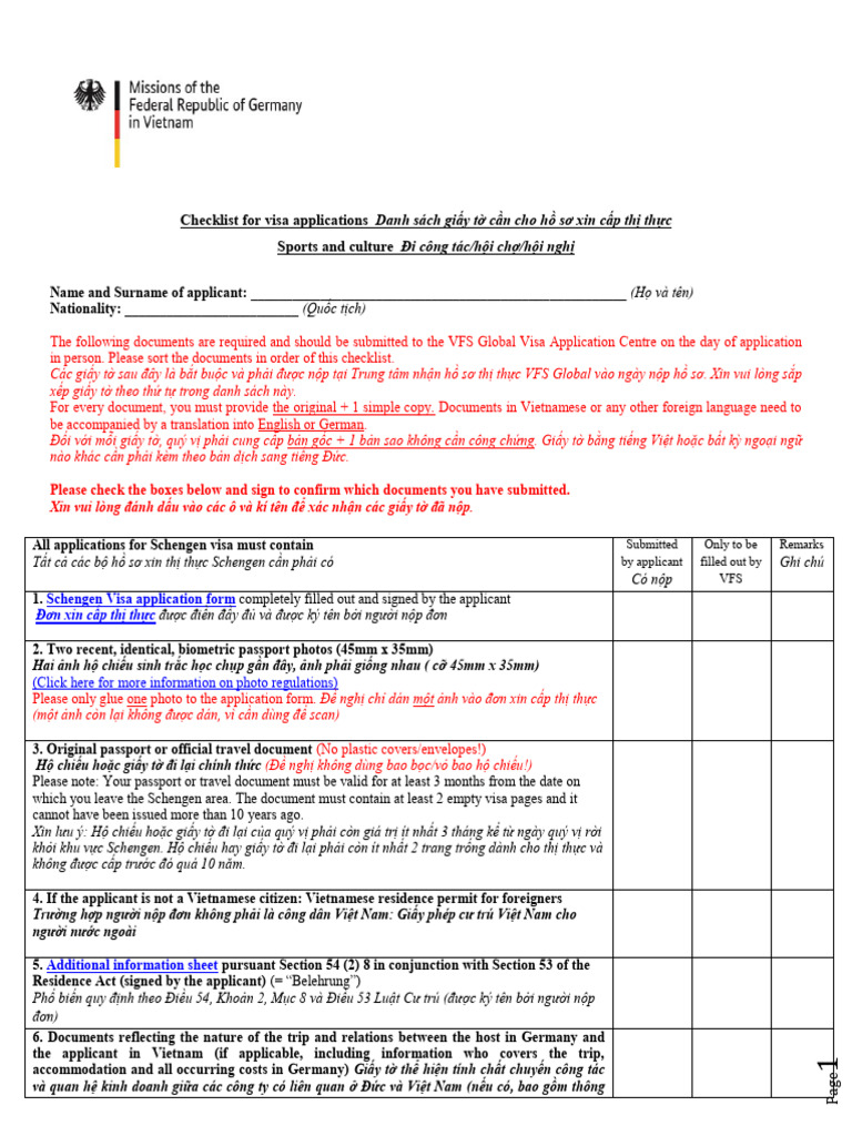 Checklist For Visa Application Recent | PDF