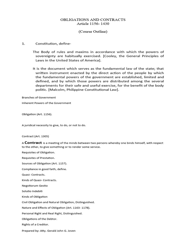 Obligations and Contracts Overview | PDF | Law
