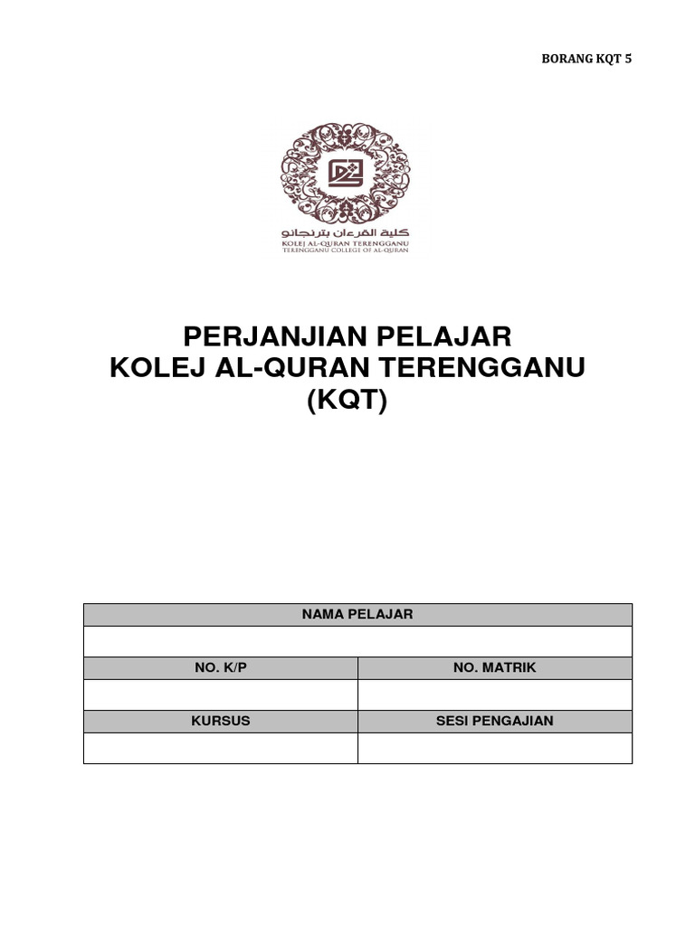 Perjanjian Pelajar KQT Terengganu | PDF