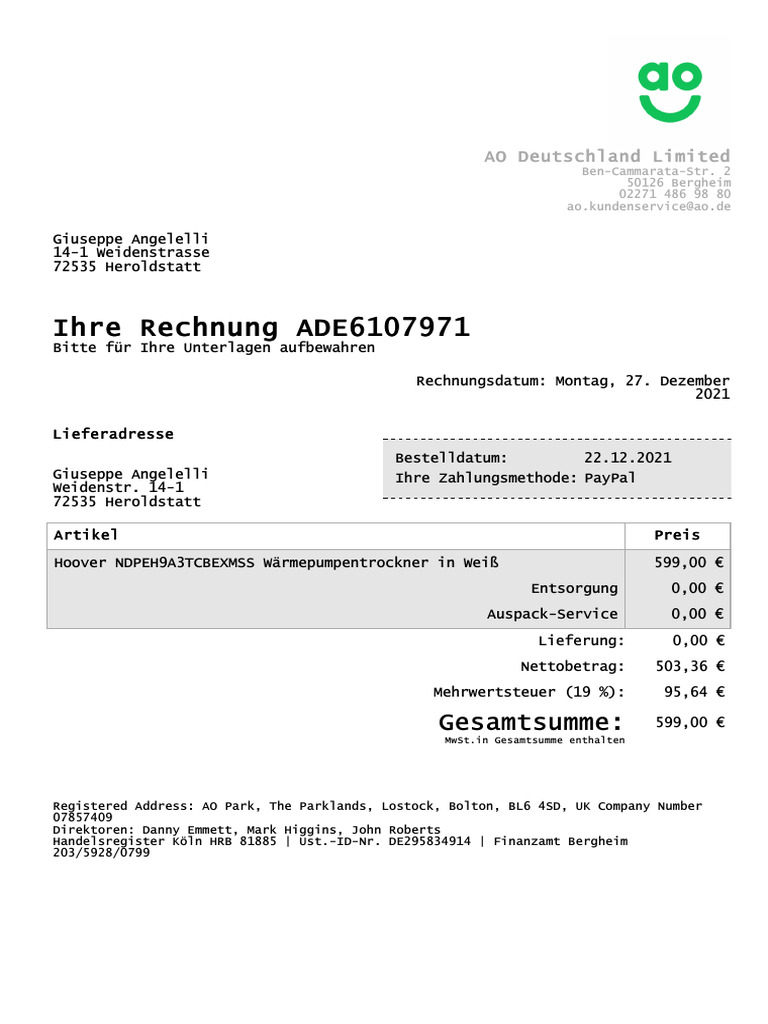 Categoryberechnen Rechnung