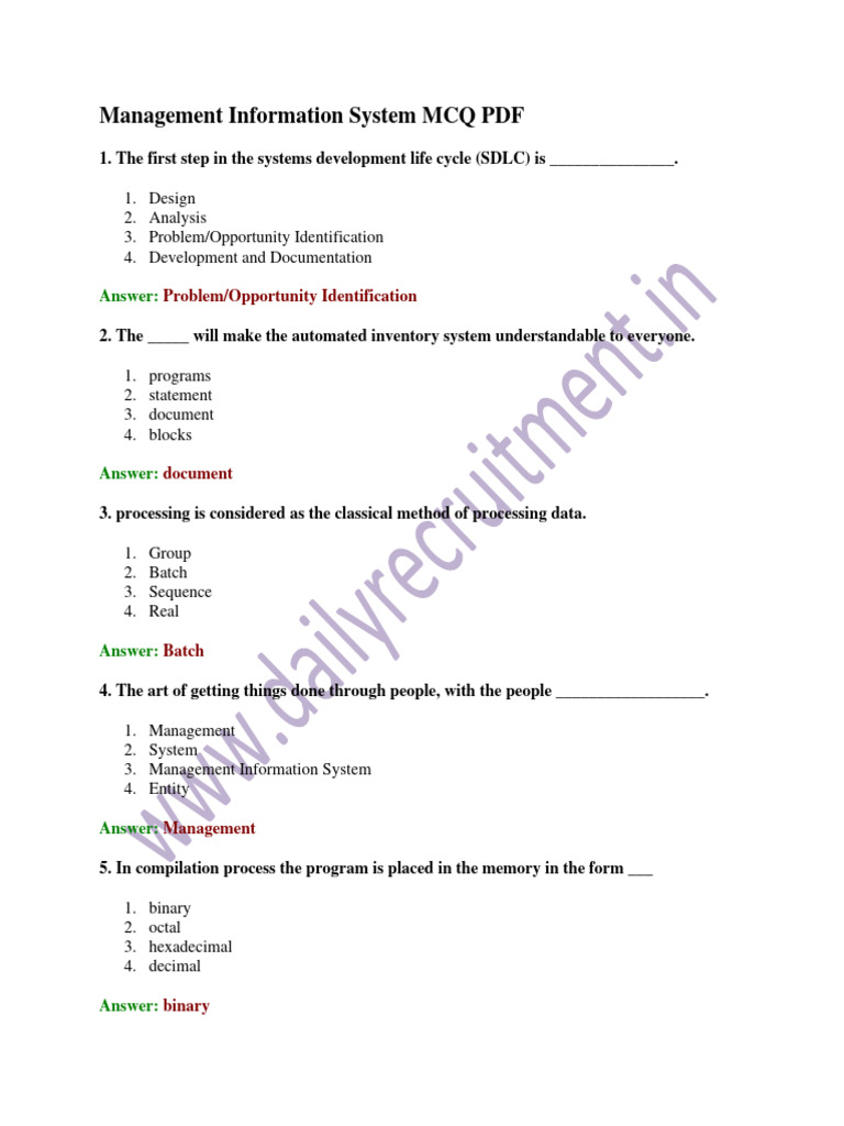 Management Information System MCQ PDF 1 PDF