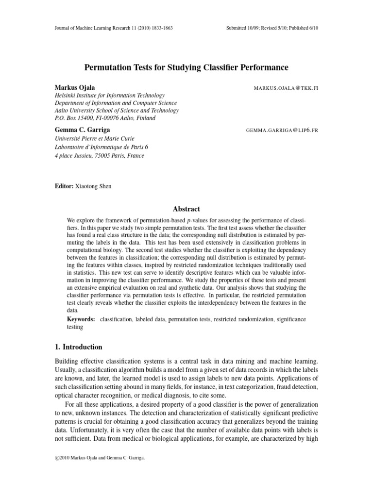 CrossValidation - Permutation Test For Studying Classifier Performance ...