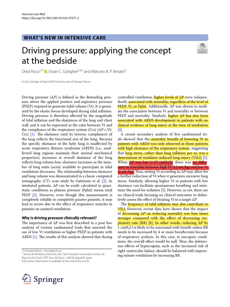Driving Pressure Applying The Concept at The Bedside | PDF | Self ...