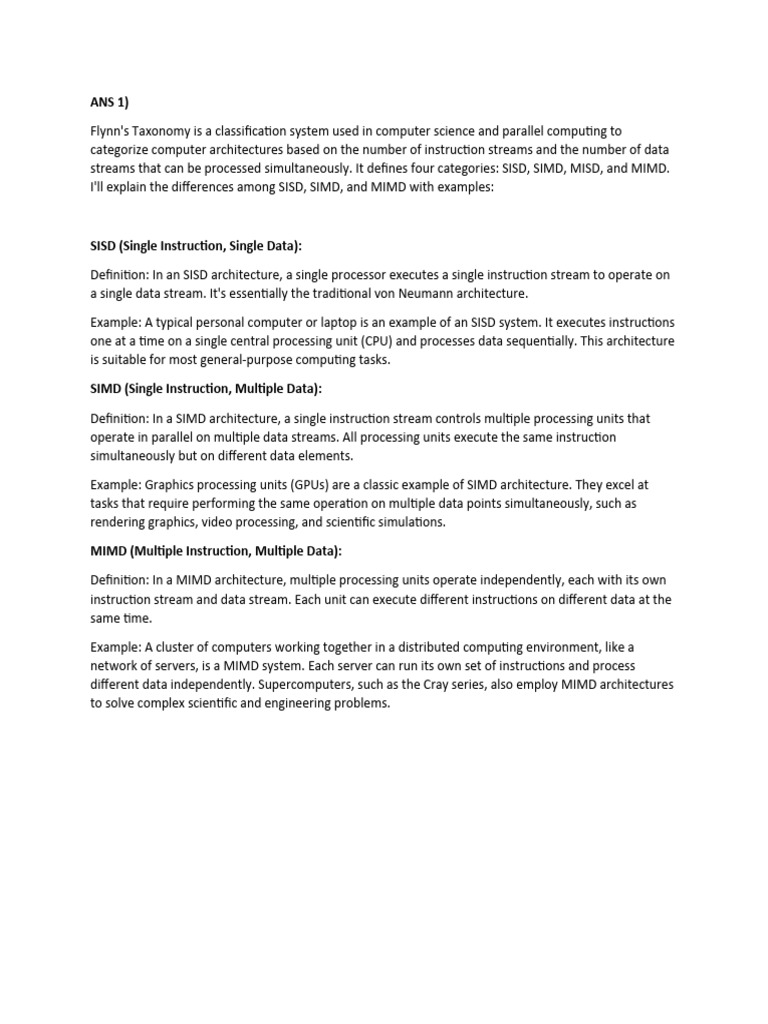 Flynn's Taxonomy: SISD, SIMD, MIMD Explained | PDF | Central Processing ...