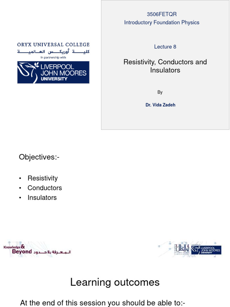 Lecture 8 Resistivity Conductos and Insulators Final PDF