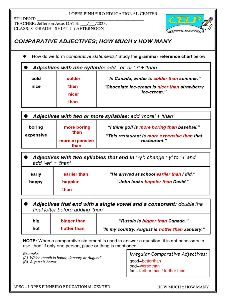Comparative Adjectives Guide | PDF