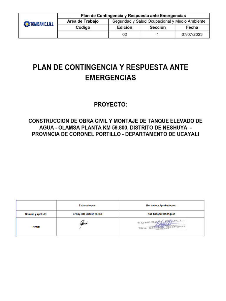Plan de Contingencia y Respuesta A Emergencia - Construccion de Obra ...