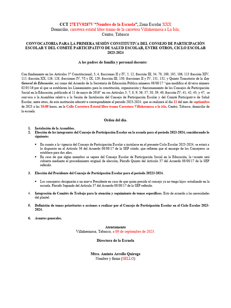 Convocatoria Acta de Instalación CPE y CPSE Ciclo 20232024 PDF