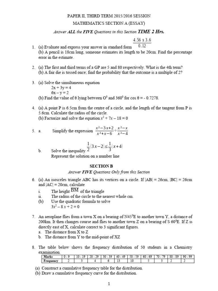 Mathematics SS 2 | PDF