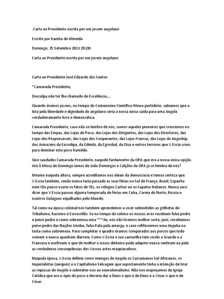 Carta Ao Presidente Escrita Por Um