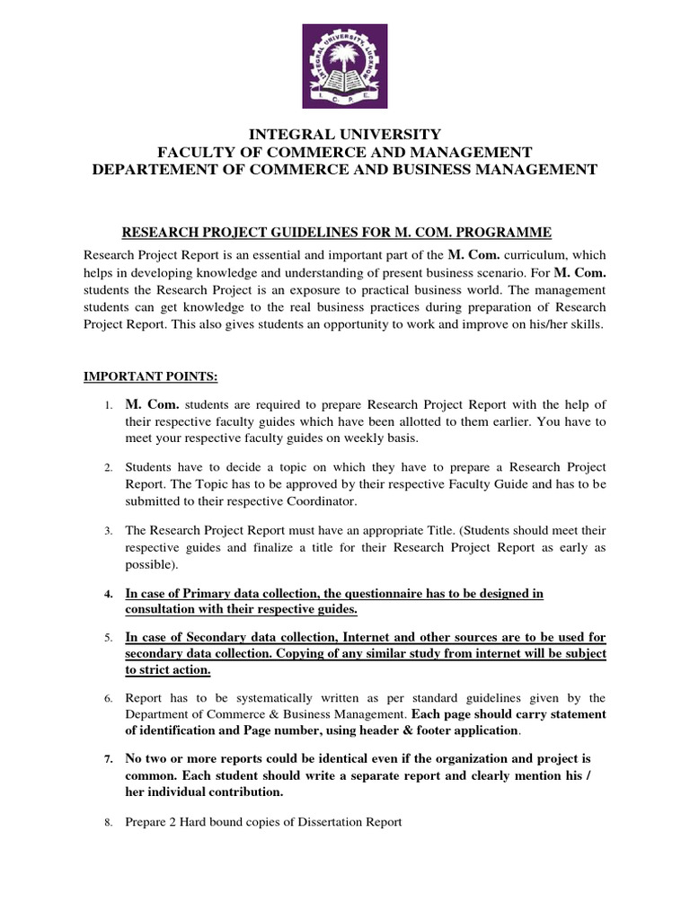 Business Management-MCOM Research Project Guidelines Website | PDF ...
