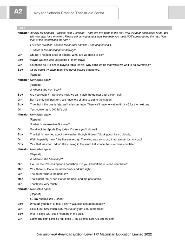 GIAE - L1 - TRC - Practice - Test - Audio Script | PDF