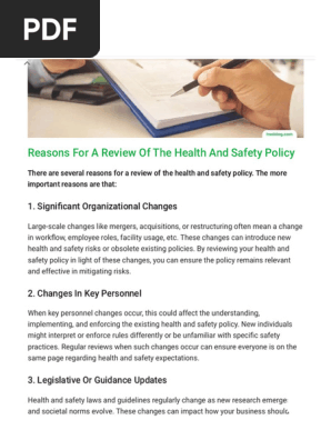 12 Reasons For A Review Of The Health And Safety Policy