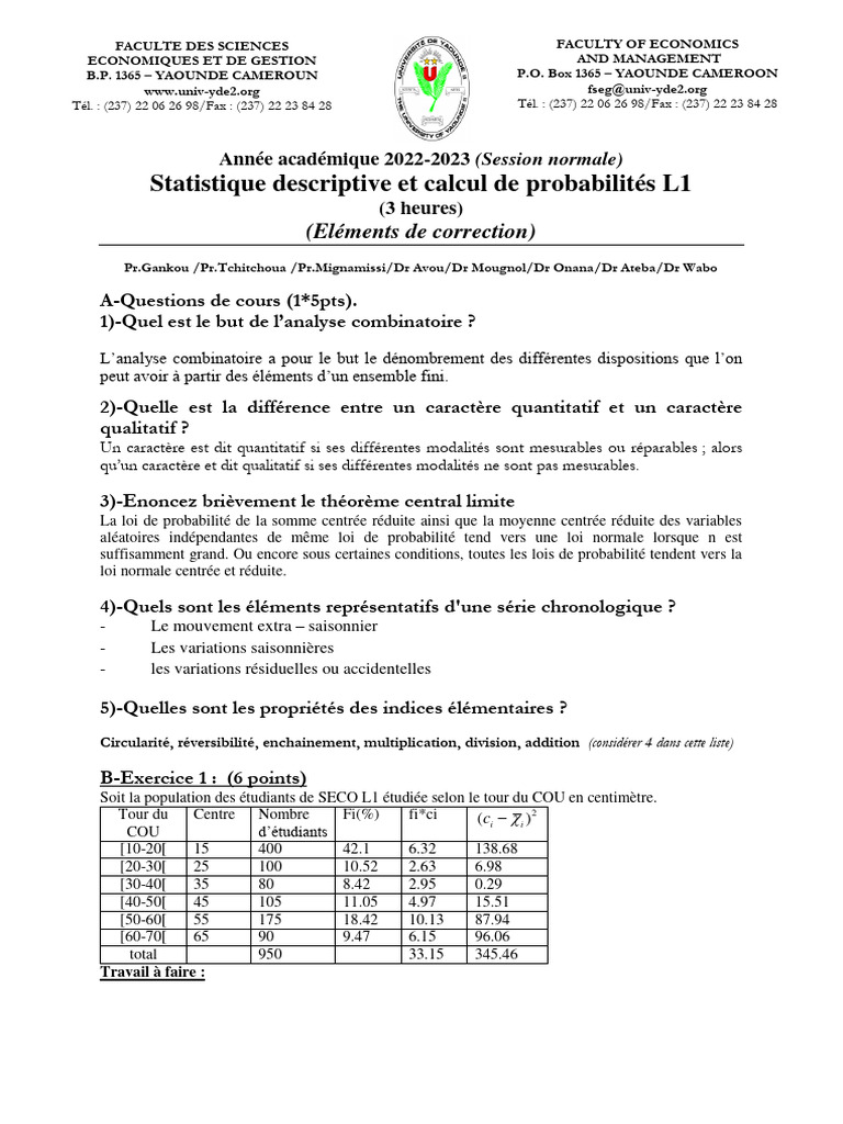 SAO Stat SN 2022 2023 Correction | PDF