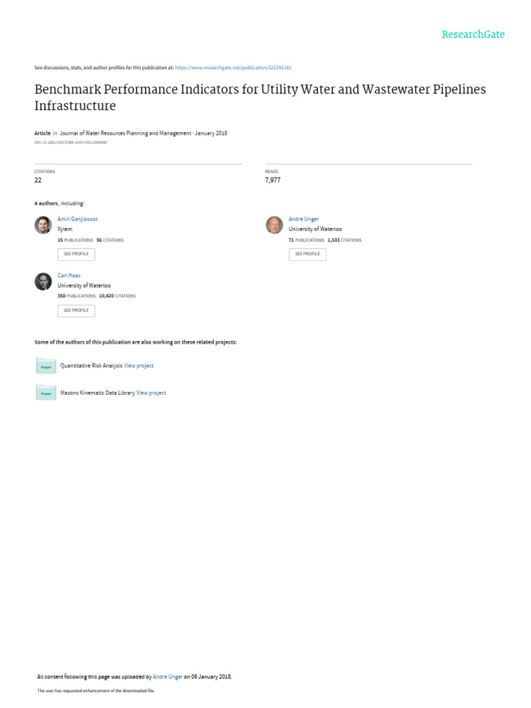 Benchmark Performance Indicators For Utility Water and Wastewater