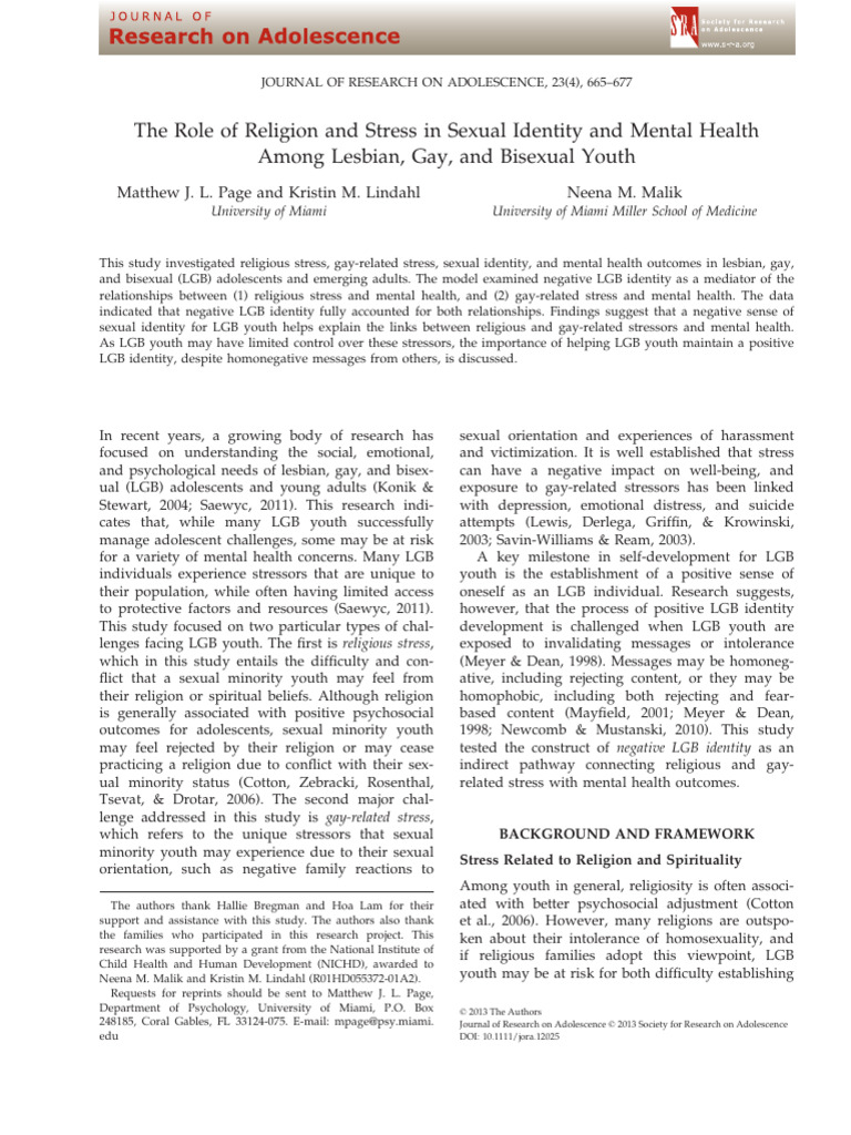 The Role of Religion and Stress in Sexual Identity and Mental Health ...