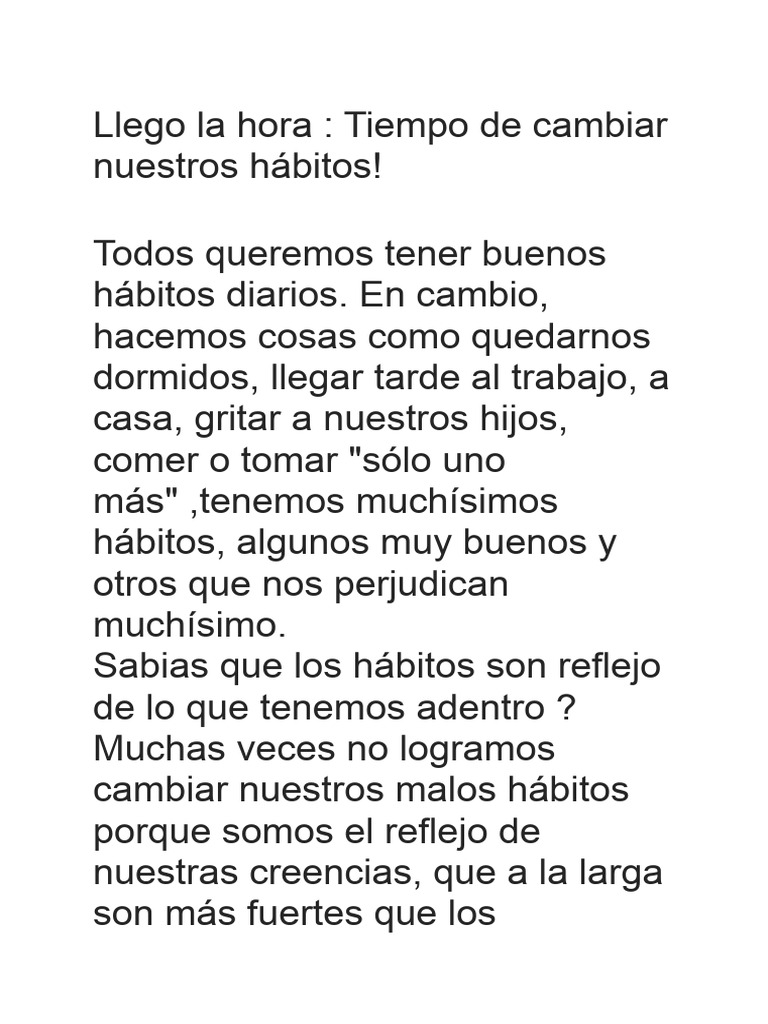 Cambia tus hábitos, transforma tu vida | PDF | Salud y bienestar ...