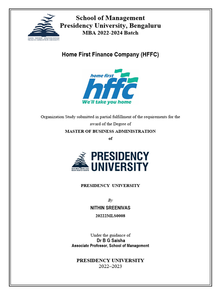 HFFC Organization Study Report | PDF | Mortgage Loan | Reserve Bank Of ...