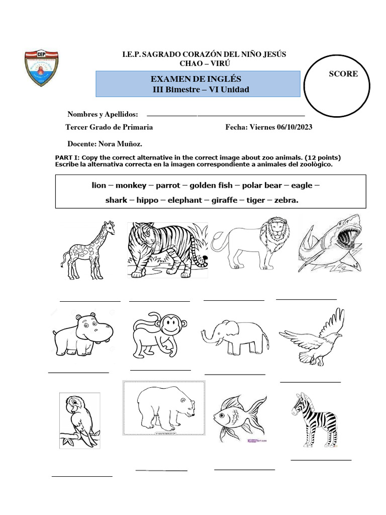 Examen de Primaria Ingles. | PDF