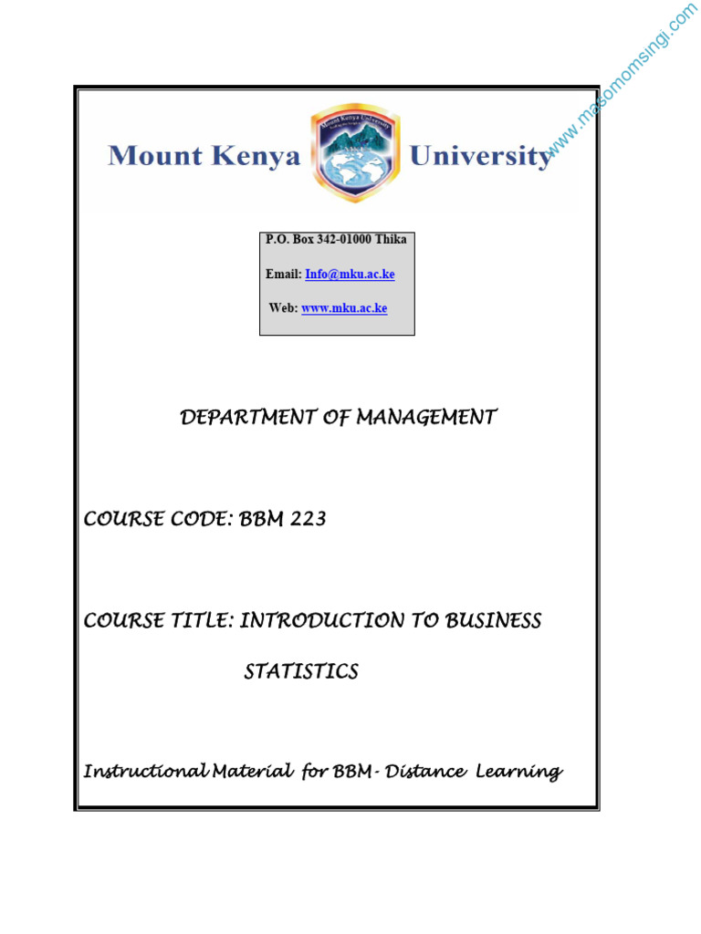 Bbm 223 introduction to business statistics 2 pdf level of