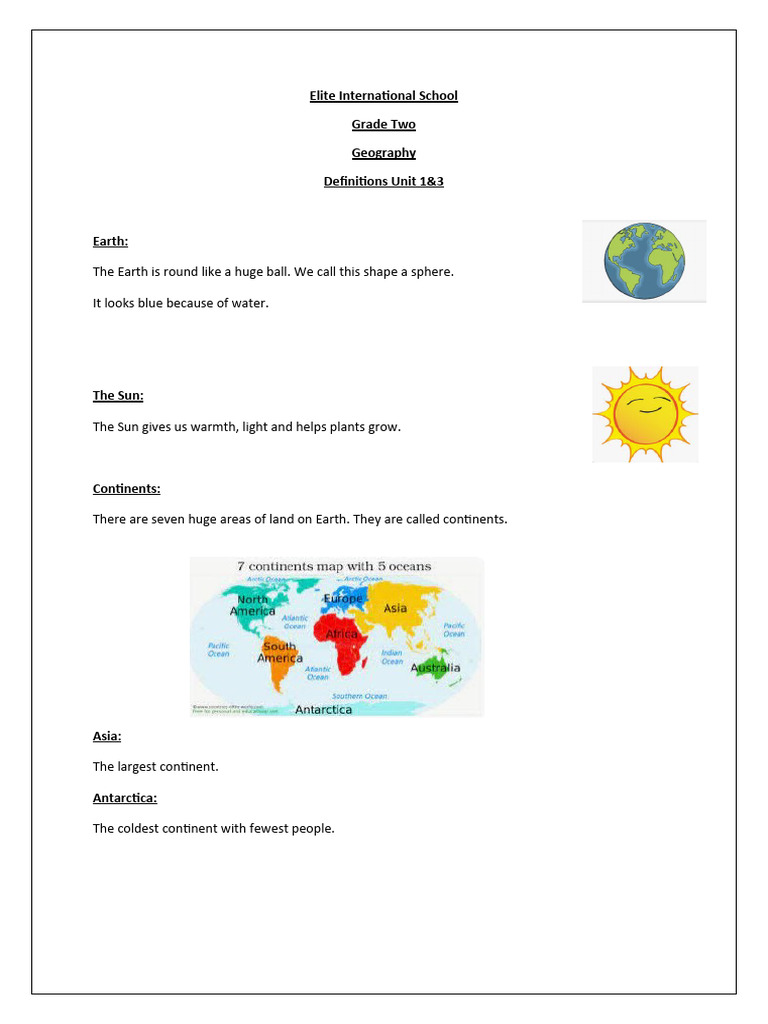 Geography Definitions Unit 1&3 PDF Sea Oceans