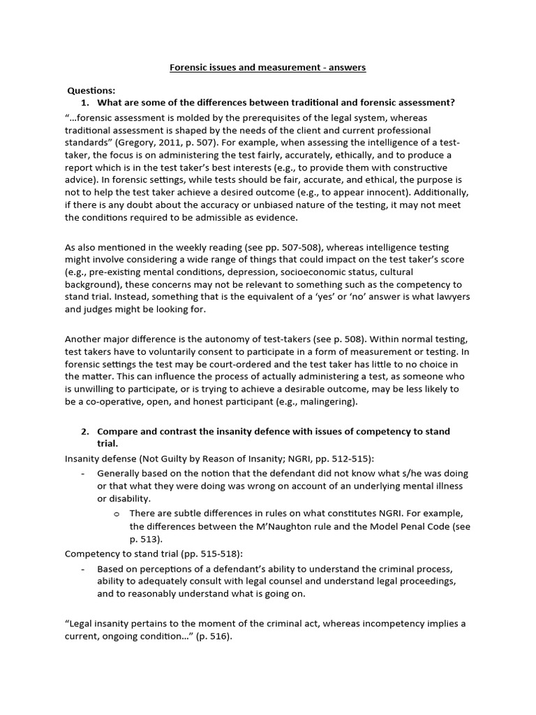 Forensic issues and measurement answers pdf
