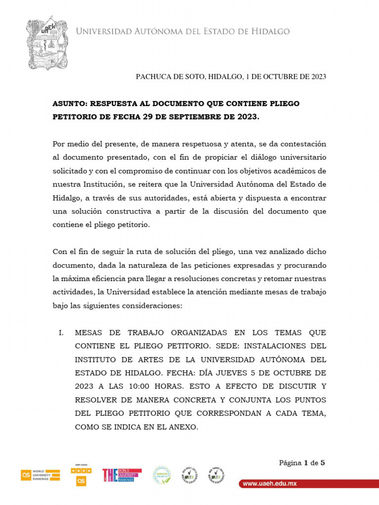 Respuesta Al Documento Que Contiene Pliego Petitorio | PDF