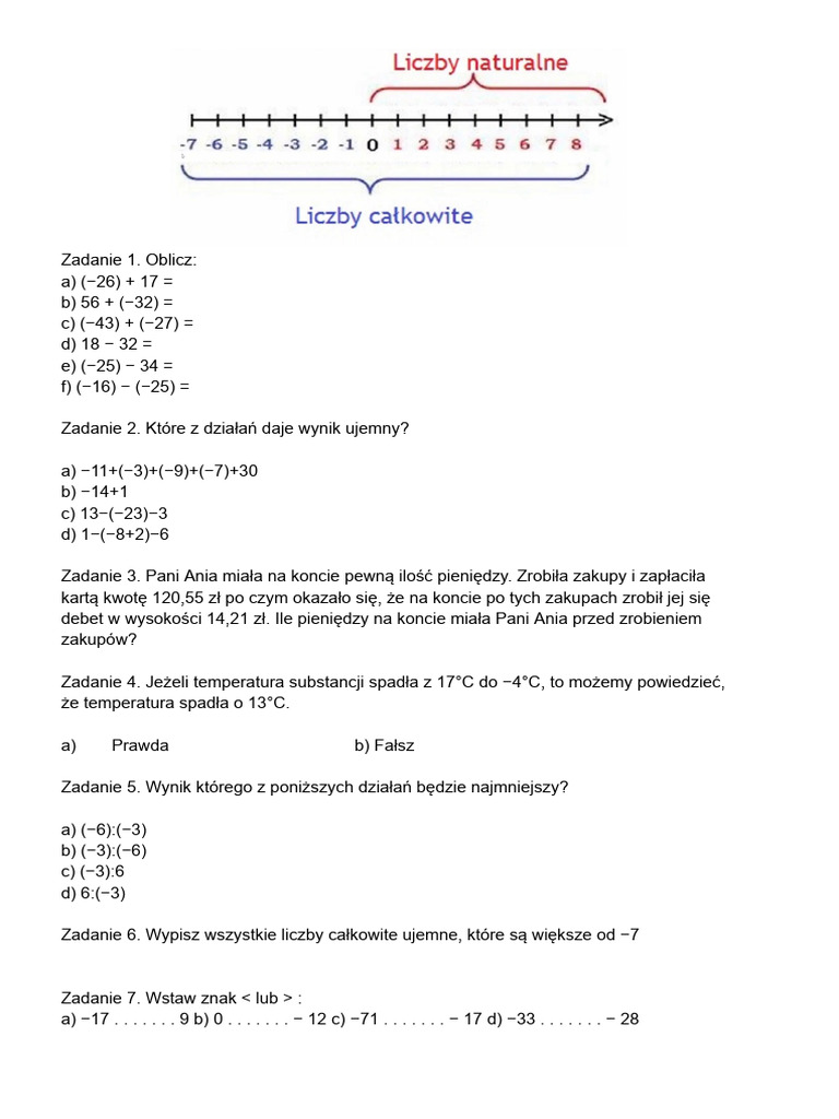 Liczby Dodatnie I Ujemne Sprawdzian Klasa 6 Pdf Nowa Era Liczby Dodatnie I Ujemne Klasa 6 | PDF